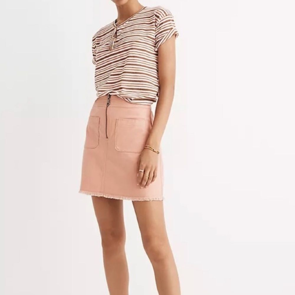Madewell a line pink mini skirt with raw hem 4